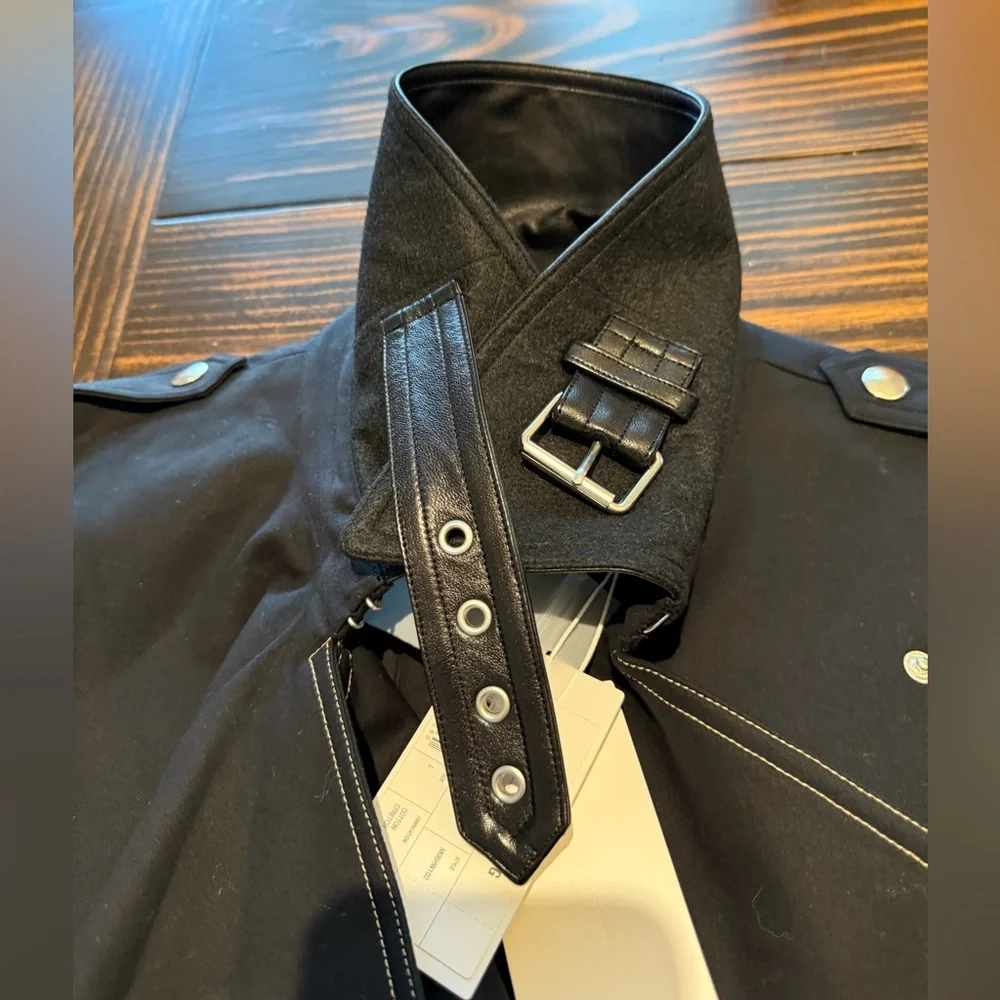 Helmut Lang NWT Black Cropped Trench Coat with Leather Accents - Picture 3 of 16